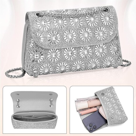 Lightweight and Stylish Rhinestone Clutch with Chain - Perfect for Any Occasion - Picture 4 of 6